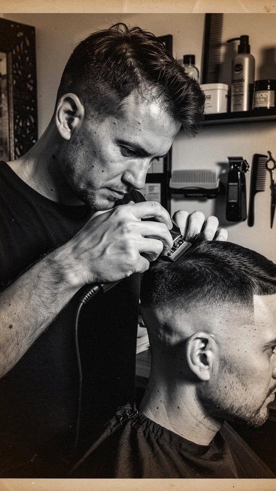 Barber at work on a client's haircut at ZRIZ barbershop